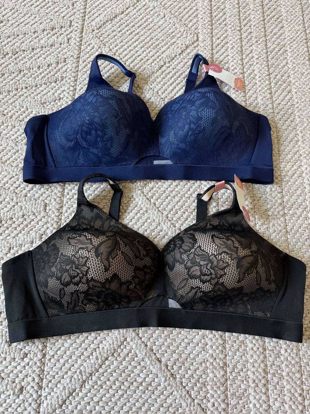 NWT Cacique Lace Comfort Bliss Bra 48B 48 B Black Blue Lightly Lined No Wire